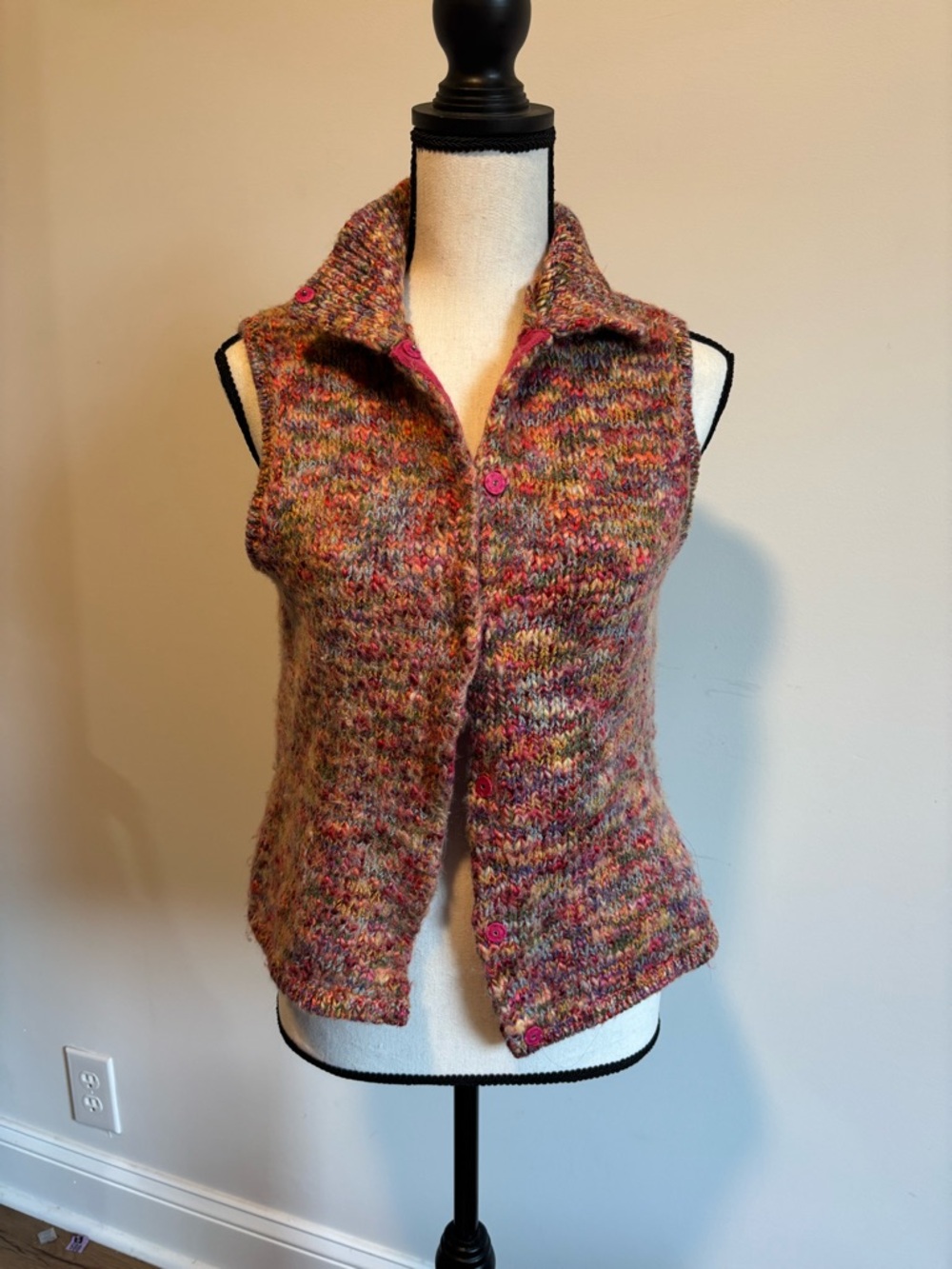 Vintage Talbots Multicolor Pink-Accented Knit Button Front Sweater Vest